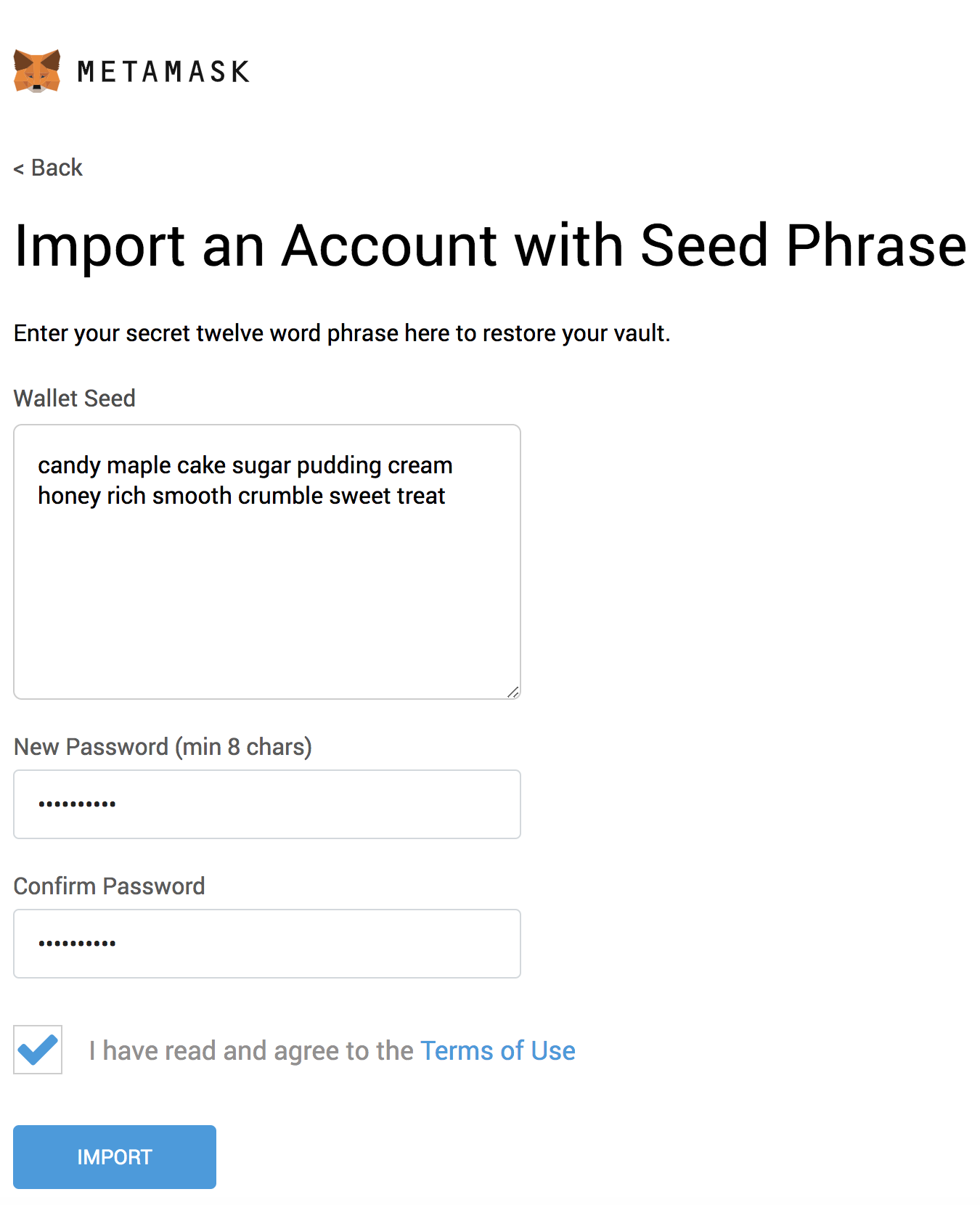 MetaMask seed phrase