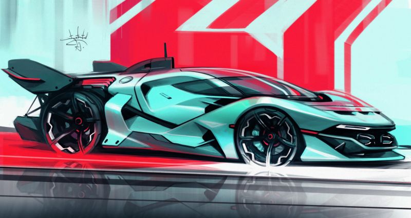 Aleksandr Sidelnikov,concept car,concept kunst,auto,lichtblauw,rood