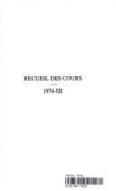 Cover of: Recueil Des Cours, Collected Courses, 1974 (Recueil Des Cours, Collected Courses)