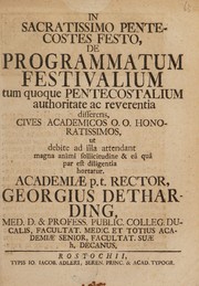 Cover of: In sacratissimo Pentecostes festo, de programmatum festivalium tum quoque Pentecostalium ... disserens, cives academicos ... ut debite ad illa attendant ... hortatur