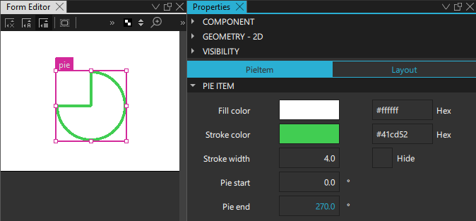 Pie properties