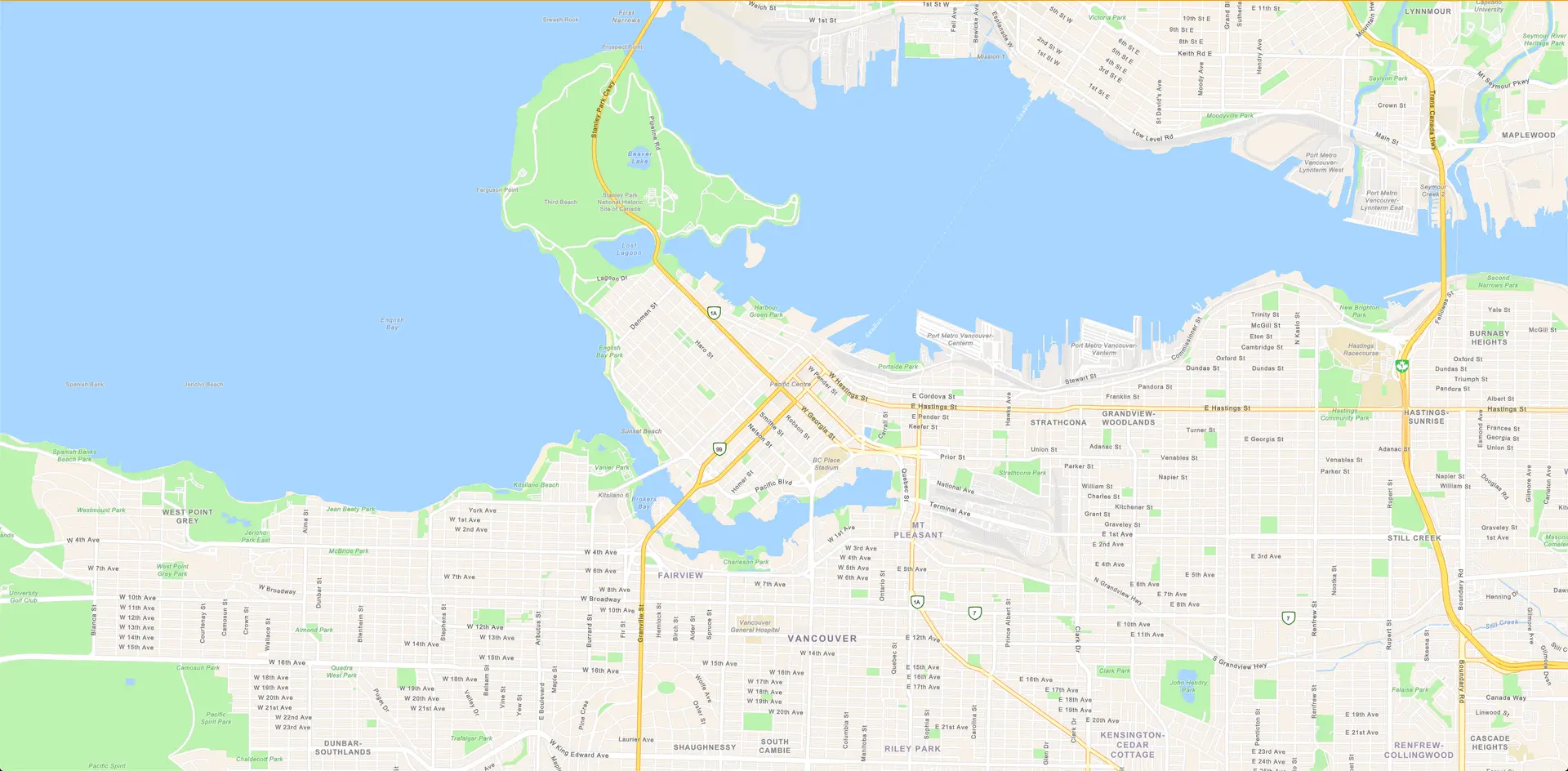 A map centered on Vancouver