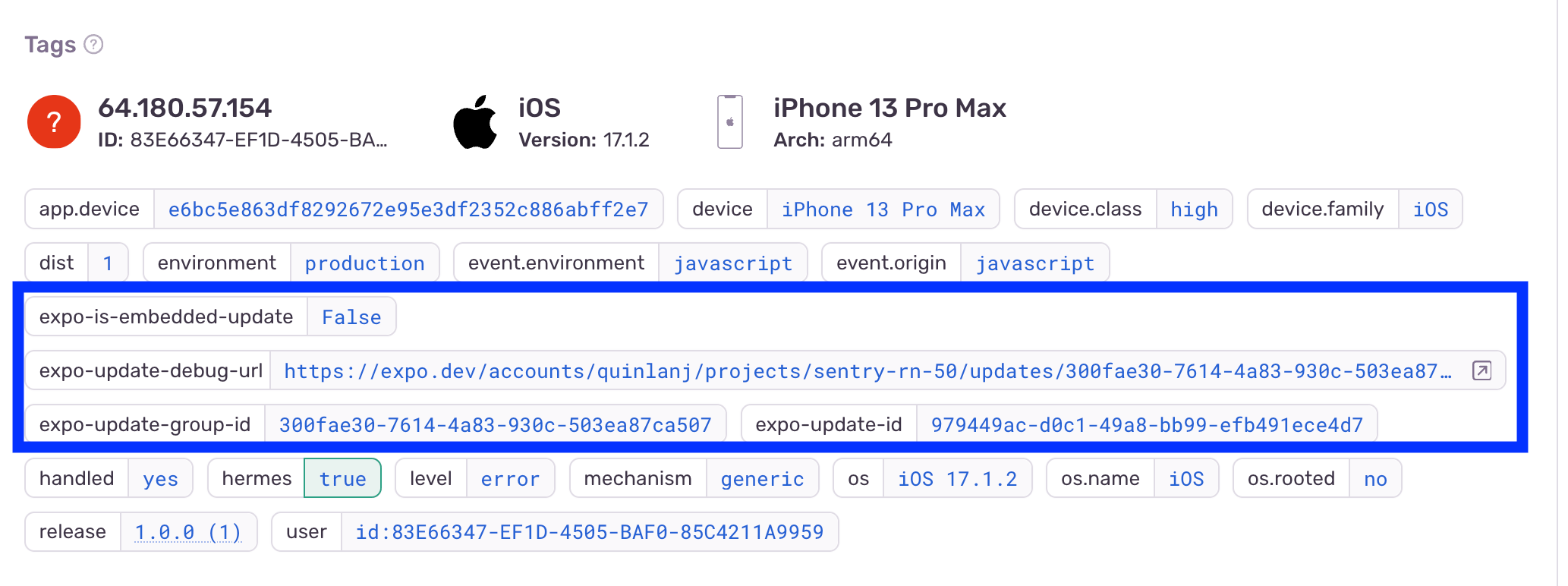 Sentry update tags