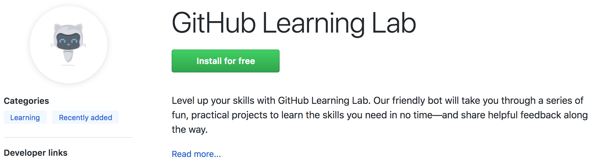 Screenshot der Einführungsbeschreibung von GitHub Marketplace