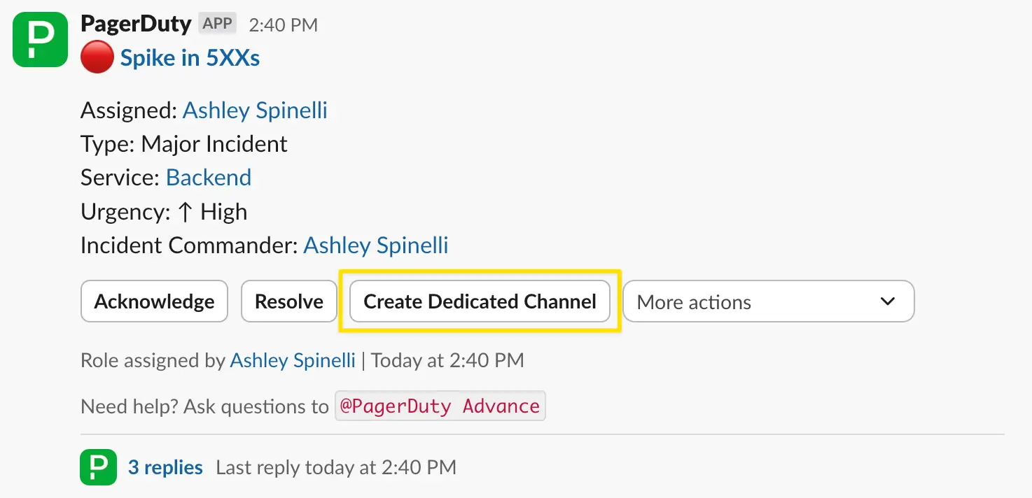 Creating a Dedicated Channel from the PagerDuty incident card in Slack