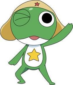 a cartoon frog with a hat and star on its chest