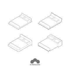 four different types of beds with the same bed frame and headboard, all in one line