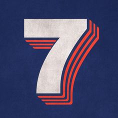the number seven in red, white and blue on a blue background with an orange stripe