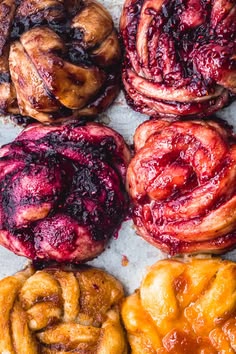 several different types of pastries sitting on top of each other