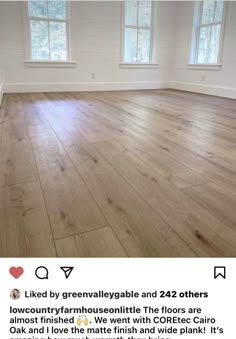 an empty room with white walls and wood floors is featured on instagram for the first time