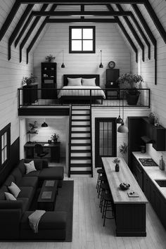 a black and white photo of a loft