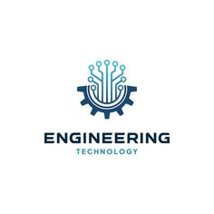 the logo for engineering technology, consisting of gears and circuit boards that are connected to each other