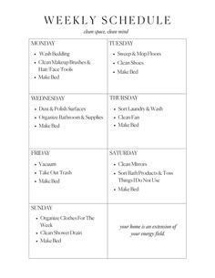 the weekly schedule is shown in black and white