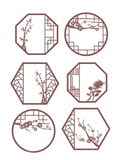 four circular frames with flowers and plants in them