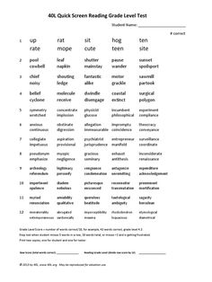 an adult - friendly reading grade level test with the words and numbers in each language