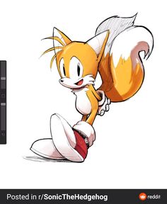 an orange and white cartoon character holding onto a red object