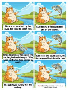 an image of a cat that is playing with a fish and another cartoon about it