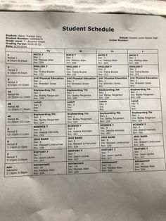 the student schedule is posted on a piece of paper