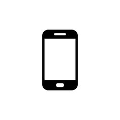 a black and white image of a cell phone with a blank screen on it's side