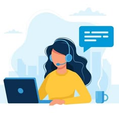 a woman sitting at a table with a laptop and talking on the phone - people characters