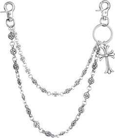 Want that chromehearts look but your bank account says no? if so then this wallet chain is perfect for you. $12.99  #fashion#chromehearts#style#jewlery Large Key Rings, Chain Jeans, Hip Hop Accessories, Biker Chain, Punk Rocks, Pant Chains, Style Punk, Heart Accessories, Star Chain