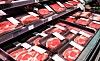 Packaged beef steak in supermarket