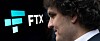 Composition of Sam Bankman-Fried looking at the FTX logo