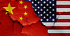 Crumbling flags of the USA and China