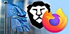 Combination of EU flag, and Brave and Firefox logos