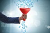 Data flowing into a funnel and money coming out