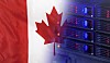 Canadian flag merging into a rack of servers