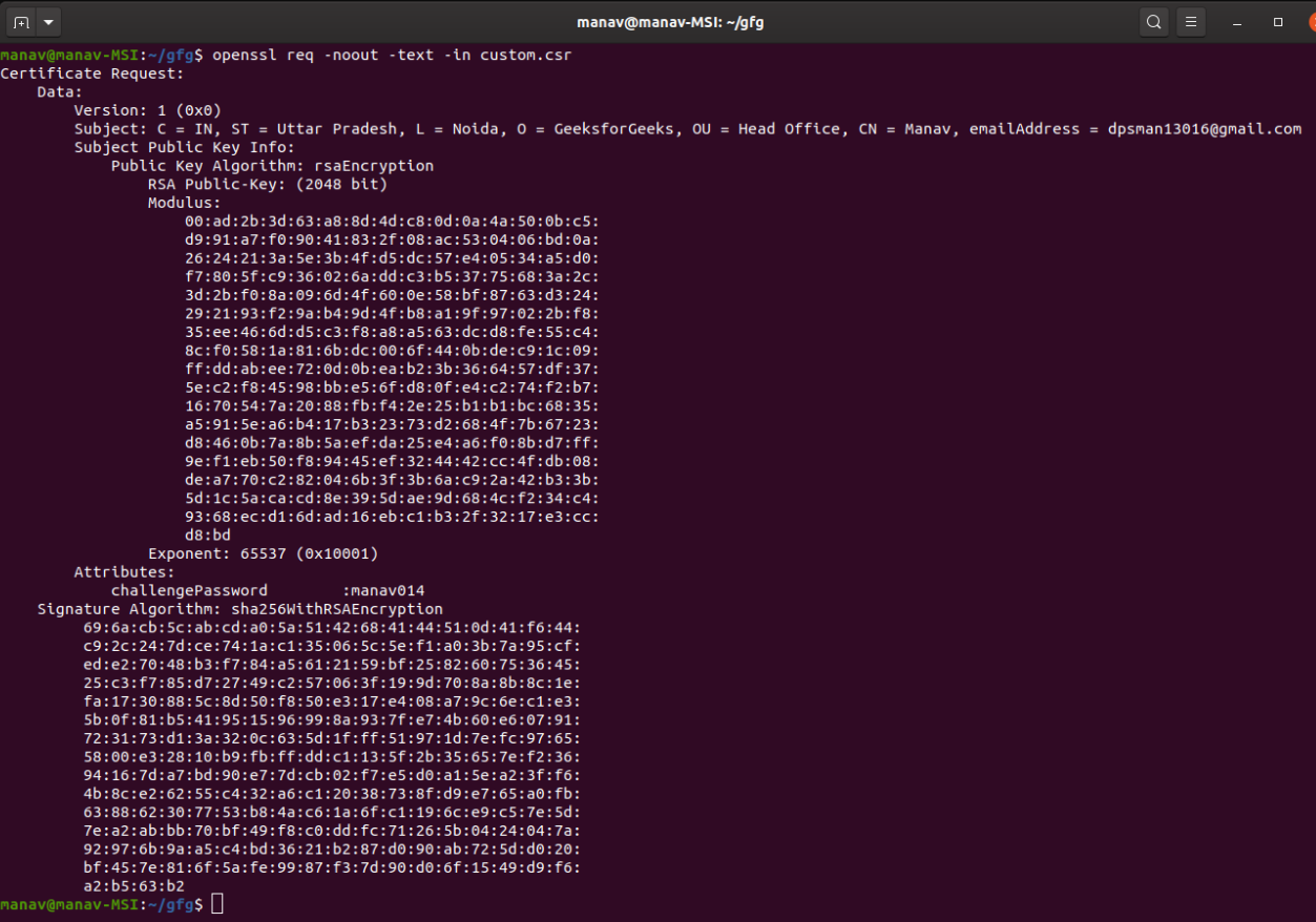 Verifying a CSR File using-OpenSSL command in Linux