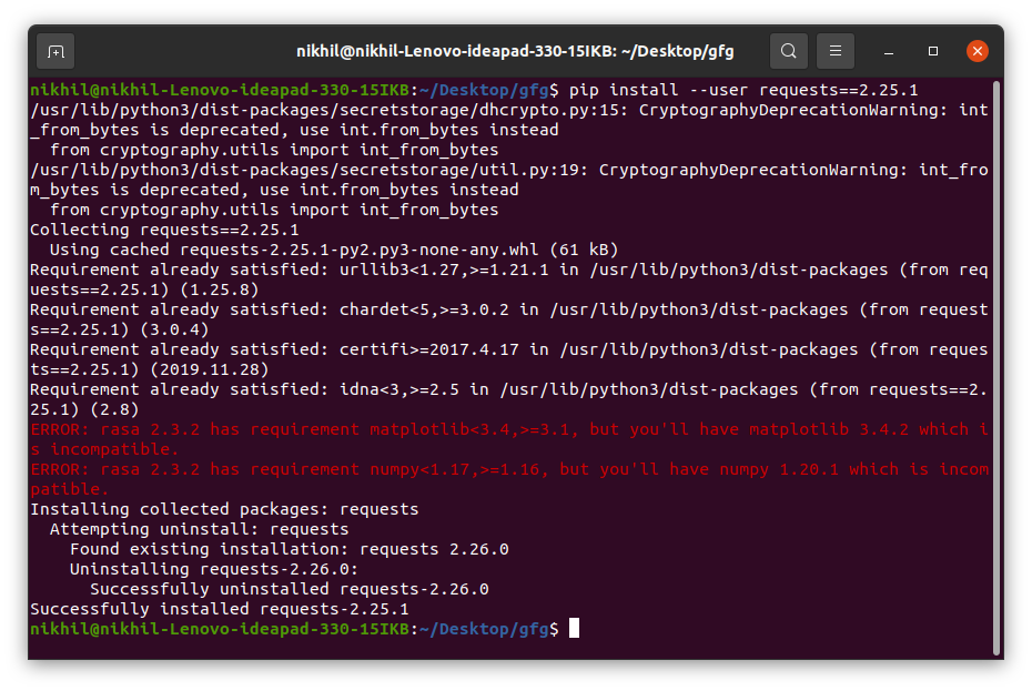 Downgrading packages with Python PIP