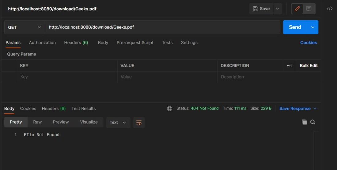 File Not Found Output in Postman