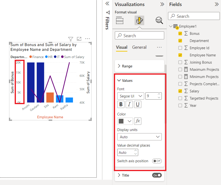 Using Values feature of Y-Axis
