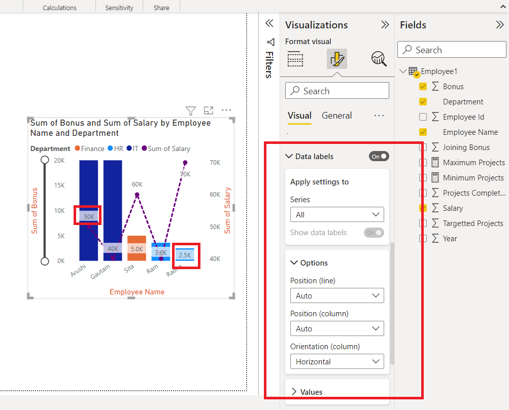 Adding Data Labels in Power BI chart
