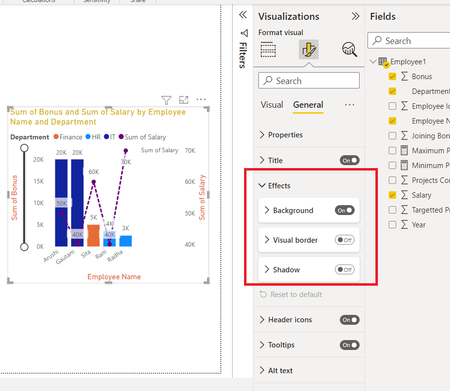 Adding Effects in Power - BI chart