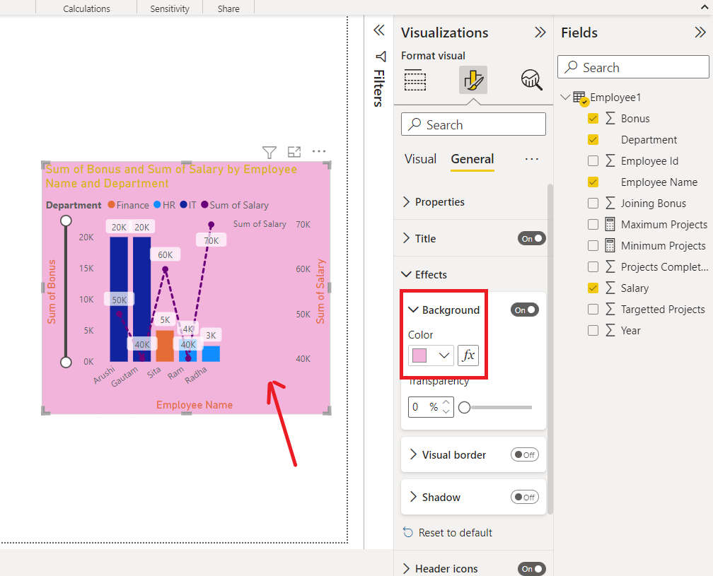 Adding Effects in Power - BI chart