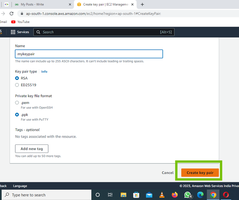 reviewing and create key pair
