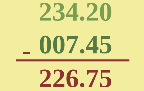 Subtraction of Decimals 3