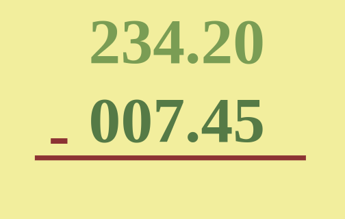 Subtraction of Decimals 2