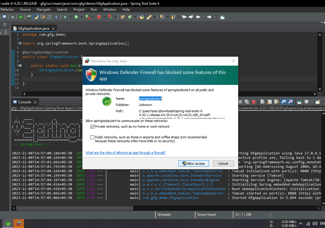 Windows firewall allow