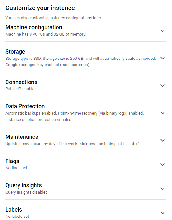 Customizing the instance