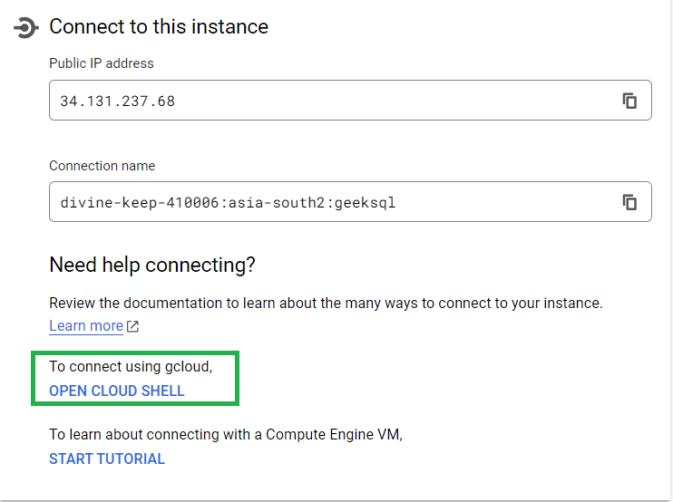Connecting to the Instance