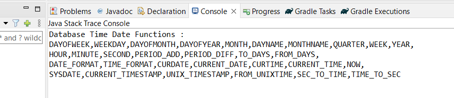 Database Time Date functions information Output