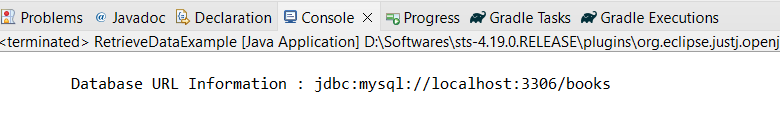 Database URL information Output