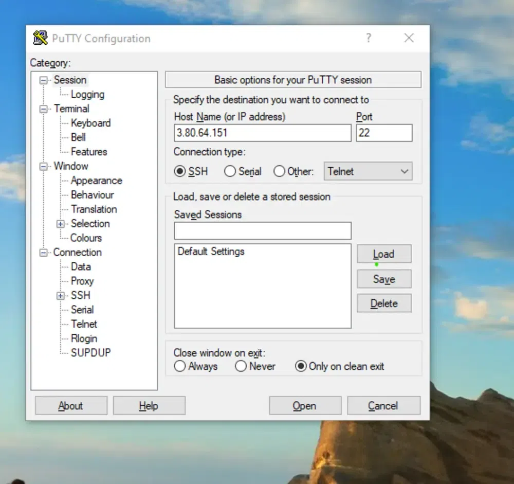 Specify-the-hostname-in-putty