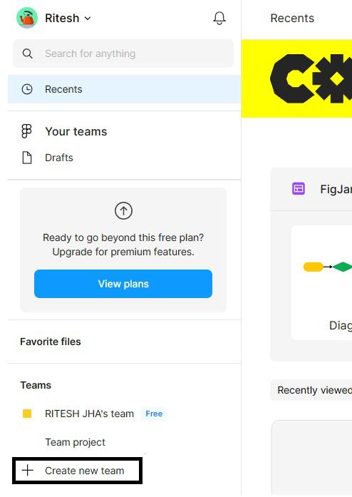 Click on Create new Team