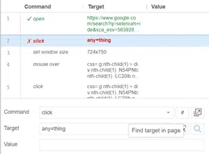 Click on the 'Find target in page' button