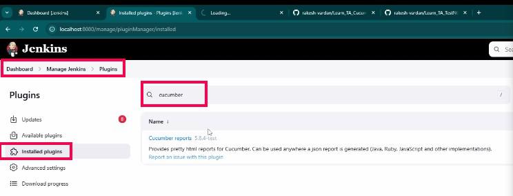 Available Plugins and search for "Cucumber Reports."